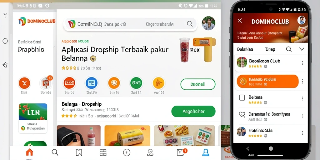 Antarmuka aplikas Dropship DOMINOCLUB yang sederhana dan efektif.
