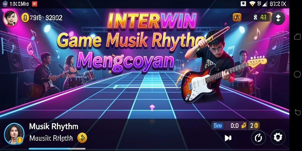 Tampilan gameplay INTERWIN dengan musik yang menggugah semangat.