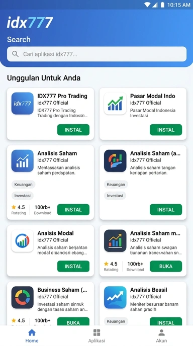 Tampilan katalog aplikasi idx777