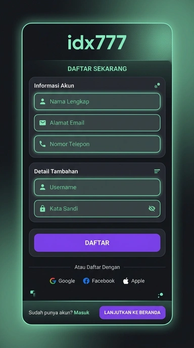 Tampilan halaman daftar idx777